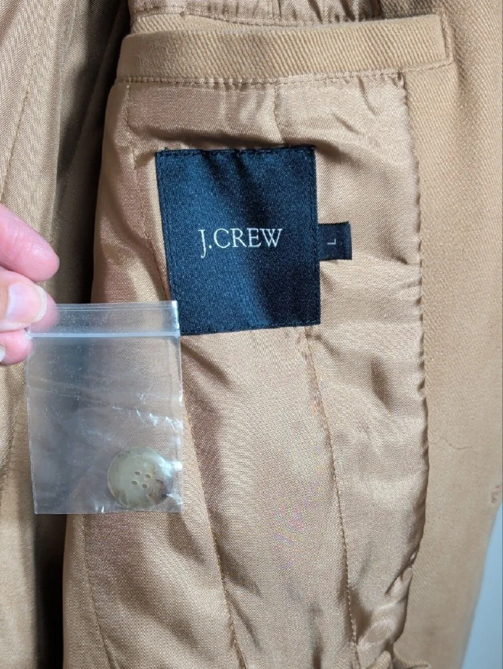 Vtg 90's J.Crew Mens Classic Tan Button-Up Coat Mid Length Minimal Preppy Large